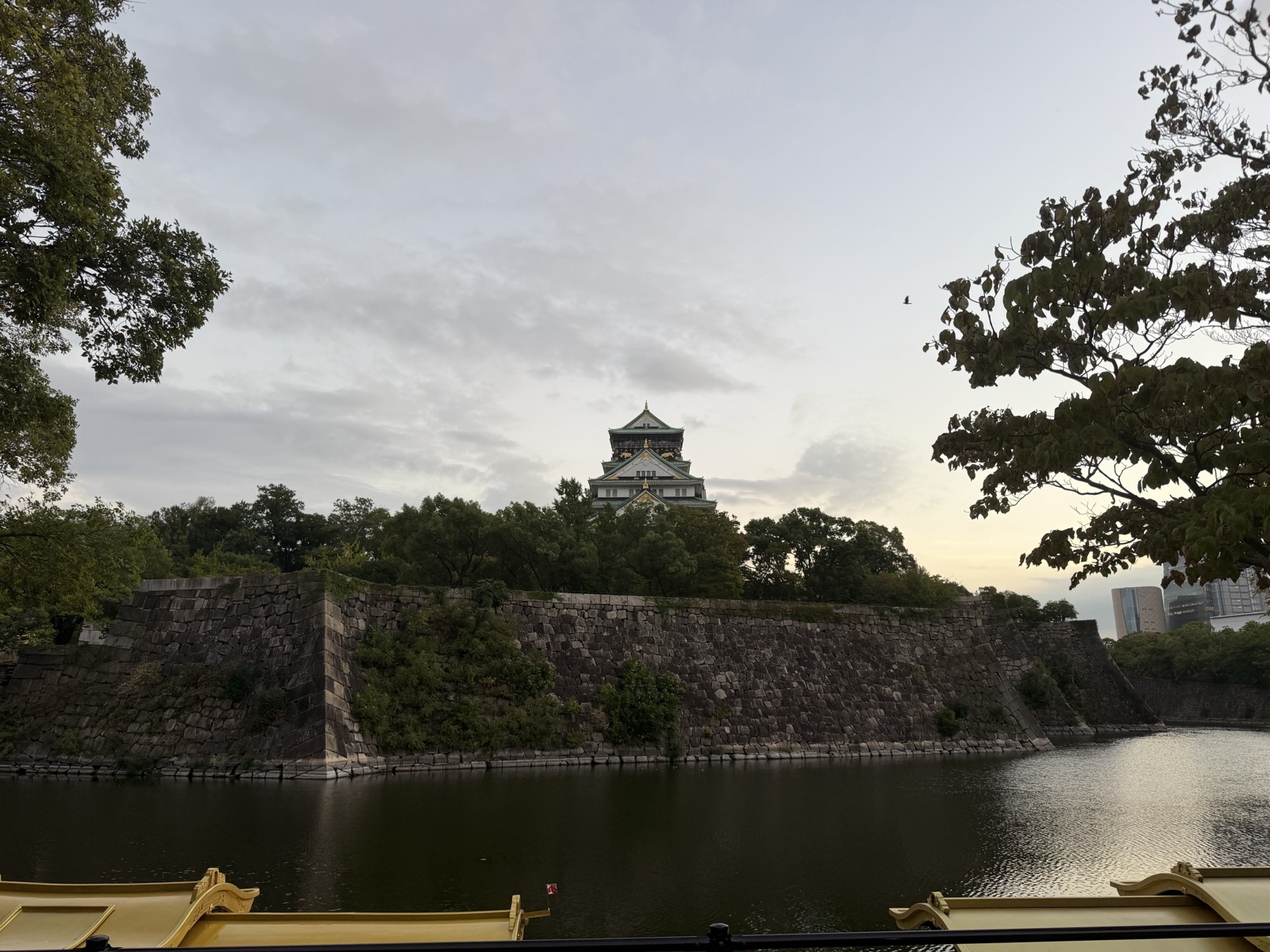 Osaka Castle moat with a sightseeing boat